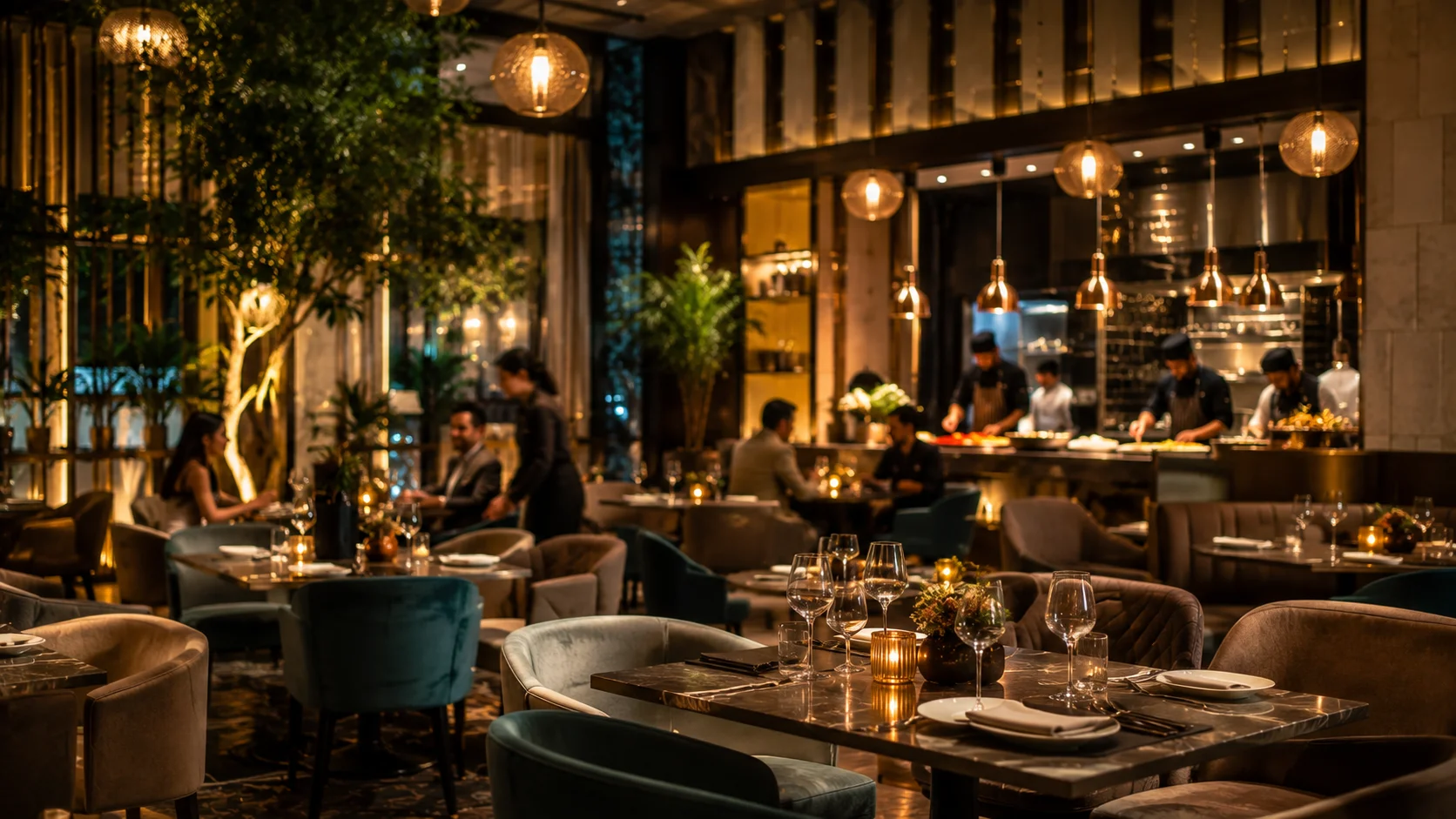 Professional restaurant dining environment using food-service ingredients