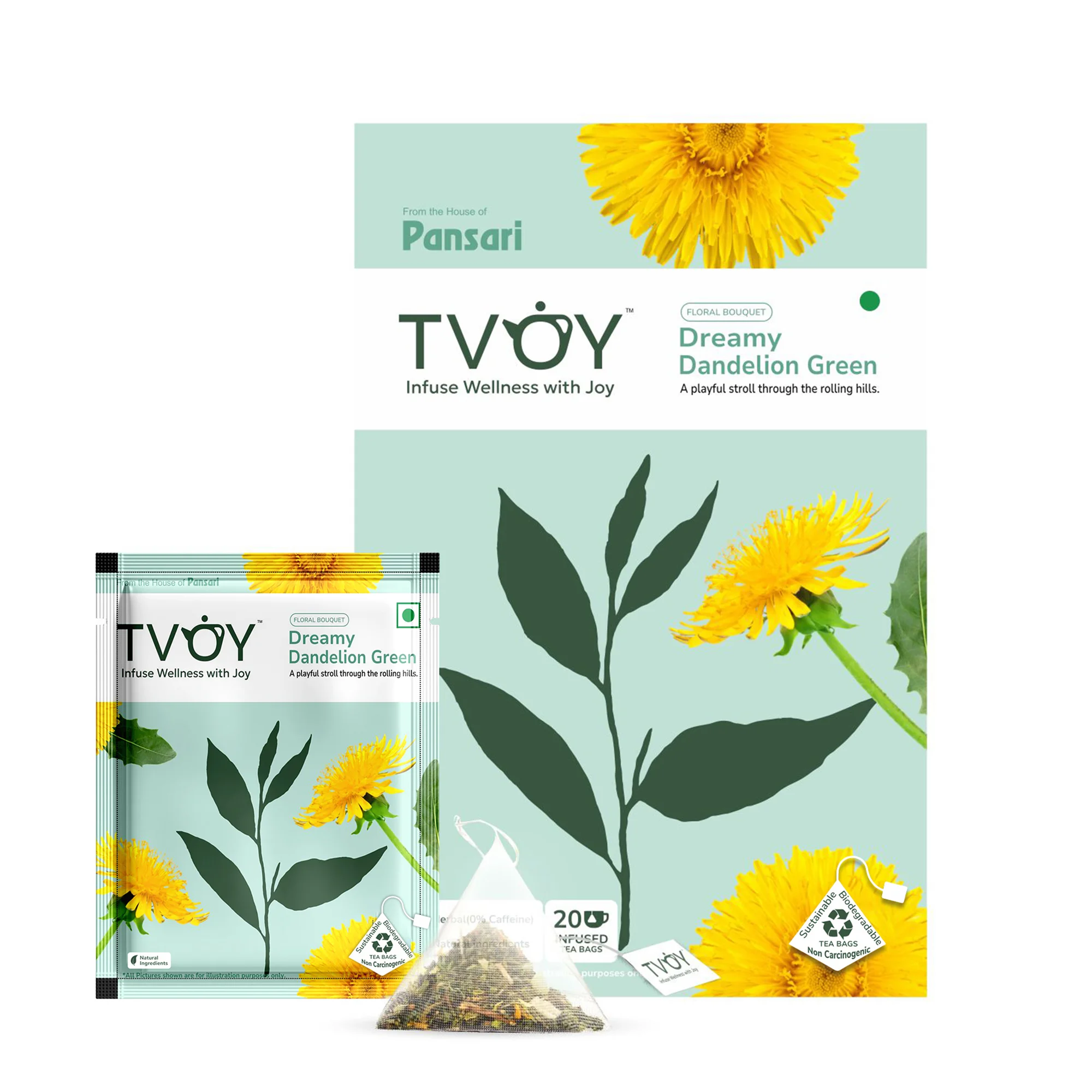 TVOY Dreamy Dandelion Green Tea — wild dandelion herbal blend