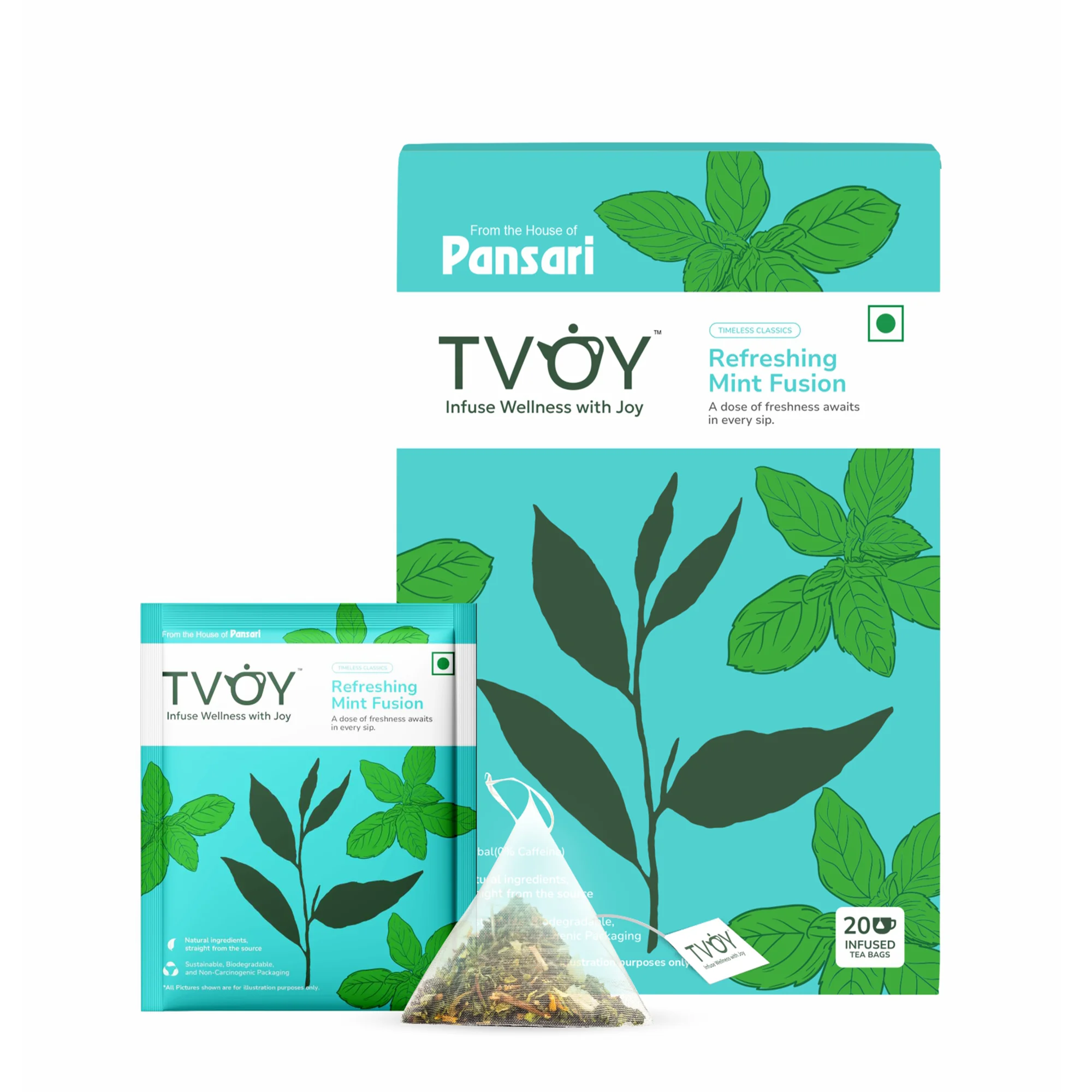 TVOY Refreshing Mint Fusion — cool peppermint spearmint herbal tea