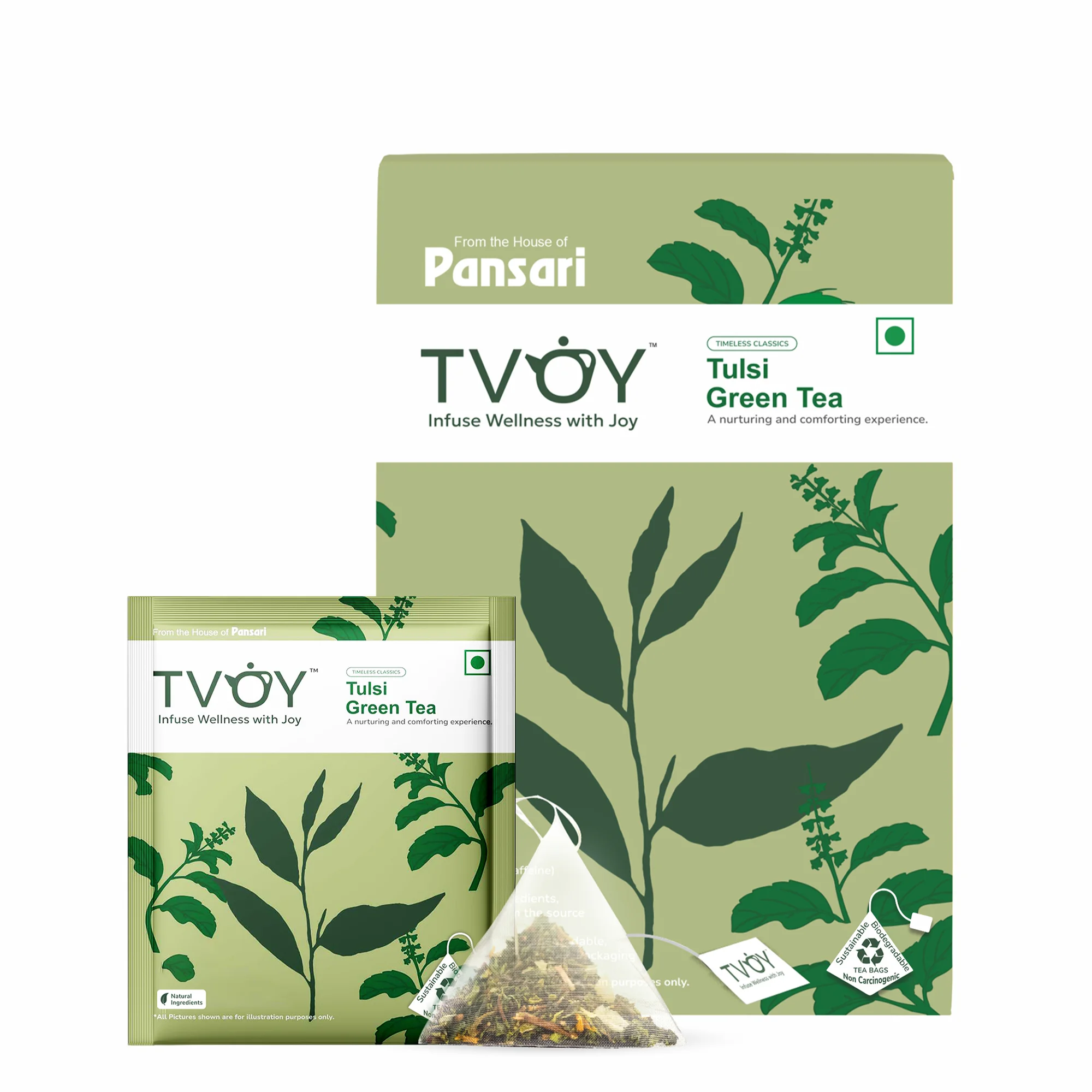 TVOY Tulsi Green Tea — sacred holy basil Ayurvedic green tea